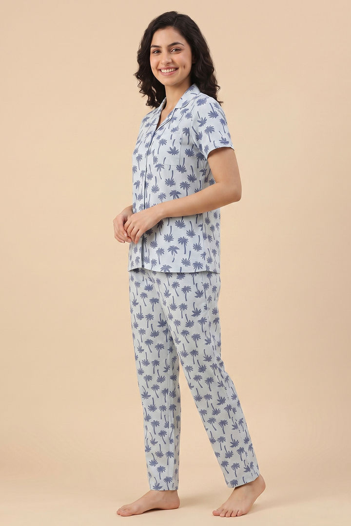 Zivame Farm Lore Knit Cotton Pyjama Set - Nantucket Breeze — image 3